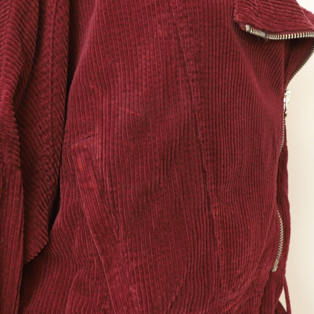 Free People Slouchy Dolman Moto Jacket Size M Zip Belt Burgundy Red B72 - Picture 7 of 9